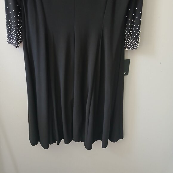 Marina Women's Sz L Black Cocktail Dress Beaded Black Long Sleeve‎ Midi NWT - Picture 3 of 16